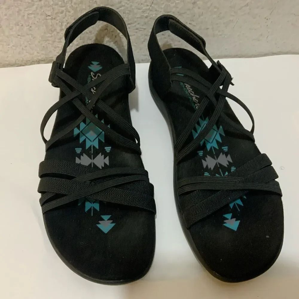 Skechers Women's Reggae Nature Tribe Toe Loop Sandal Black Size 9 M